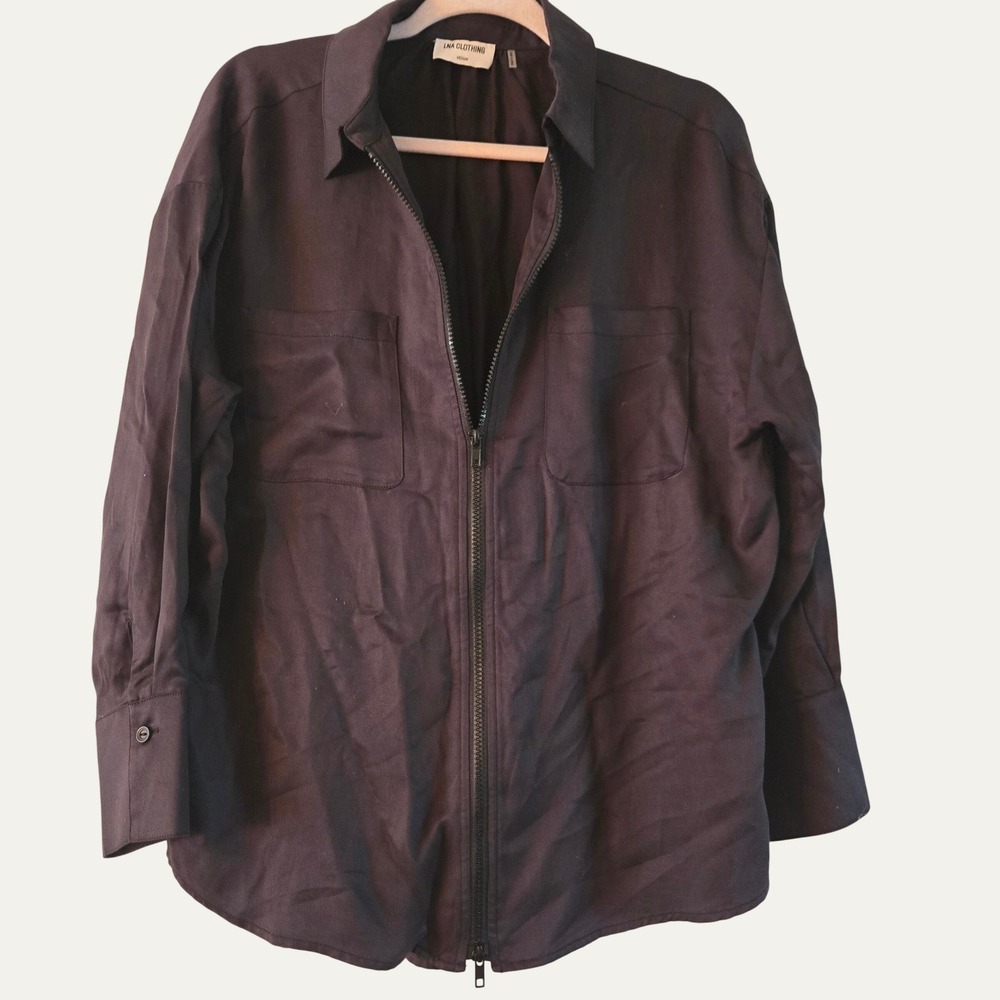 LNA Clothing Womens Medium Black Tencel Zip Front Utility Jacket Shirt Cinched